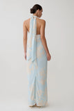 Nadine Halter Scarf Chiffon Maxi Dress Blue Floral Print