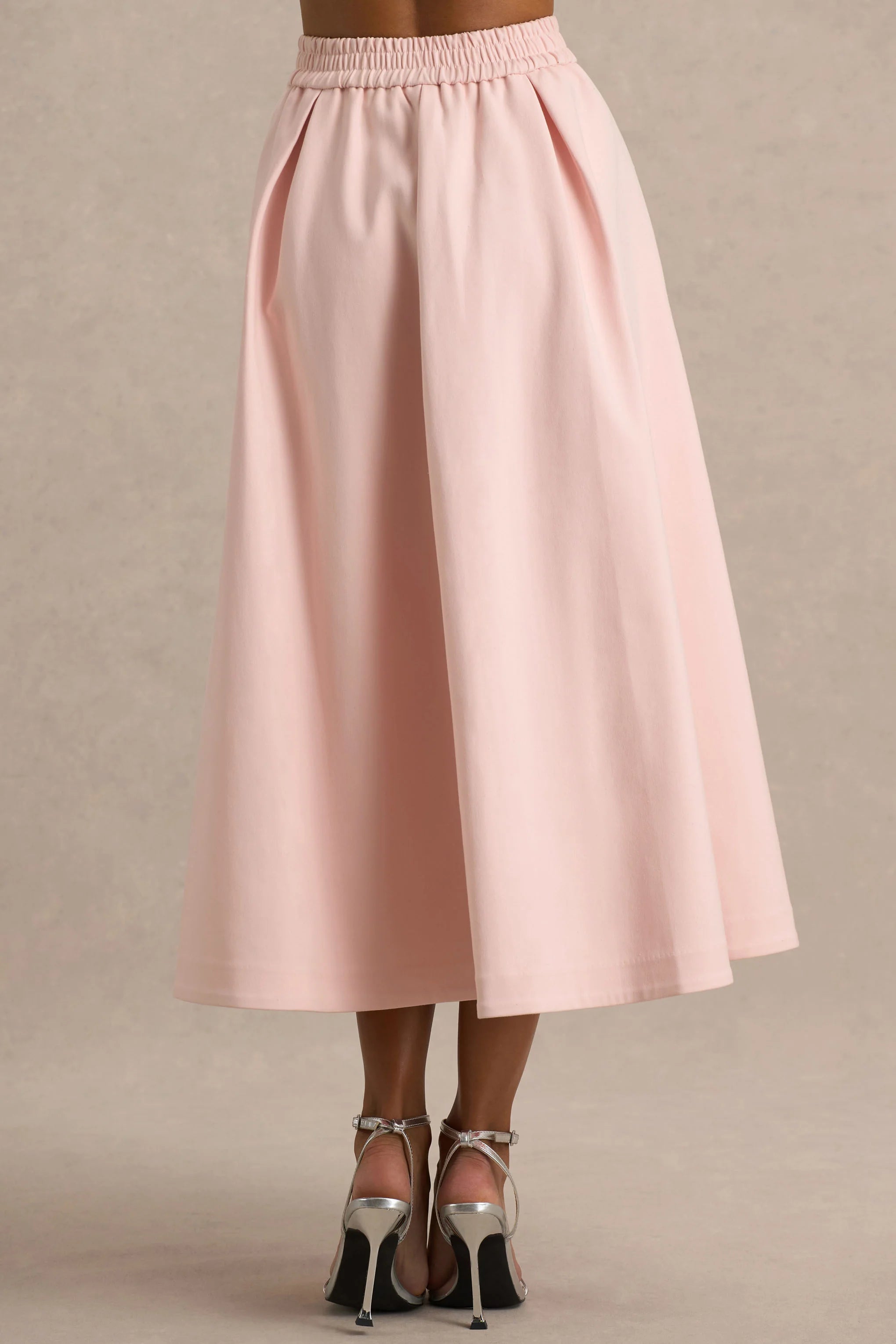 Sara Baby Pink Midi Skirt With Buttons