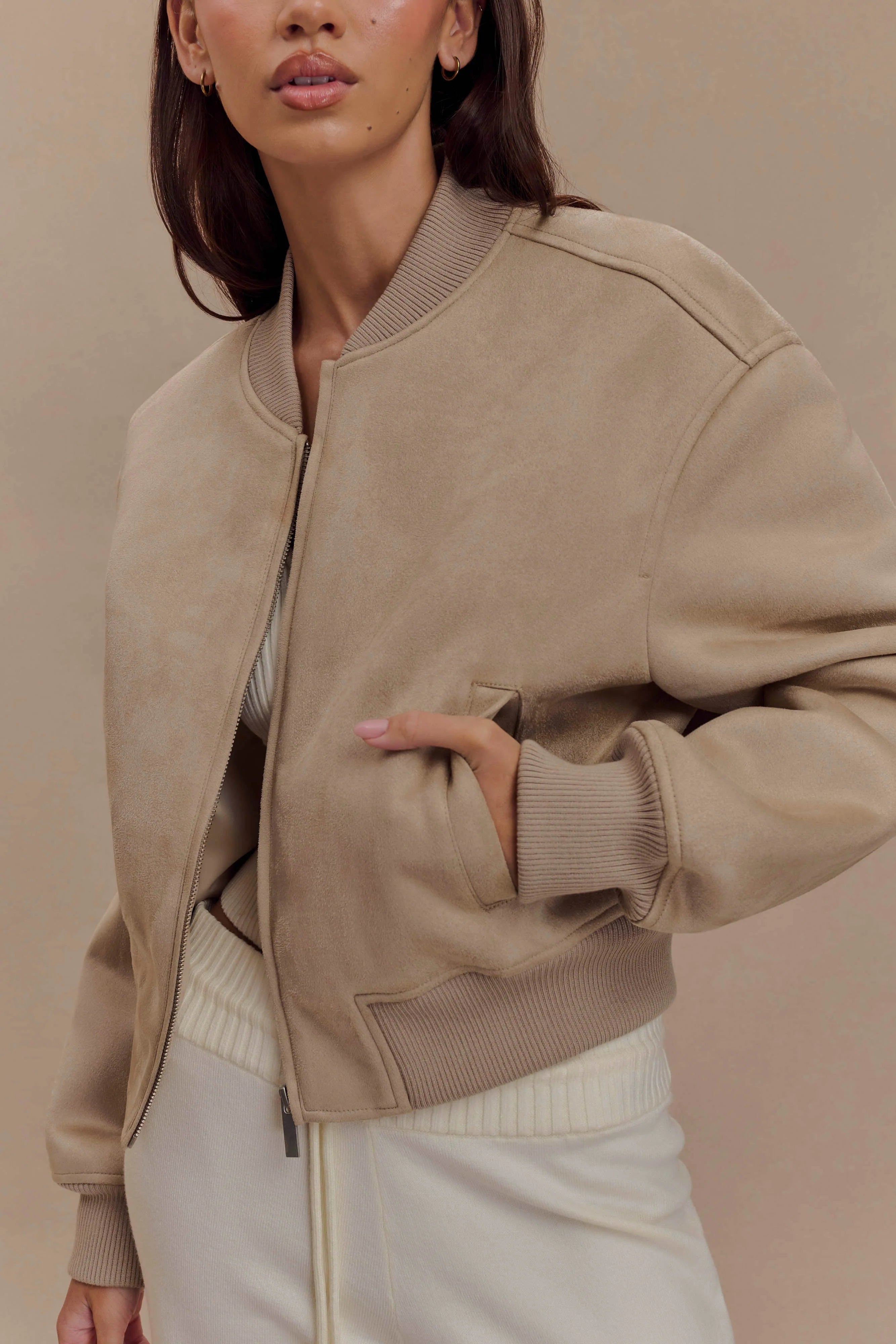 Rudy Suede Bomber Jacket Sand