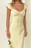 Jacky Yellow Satin Maxi Dress