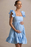 Dolly Daze Powder Blue Ruffle Sleeve Babydoll Maternity Mini Dress