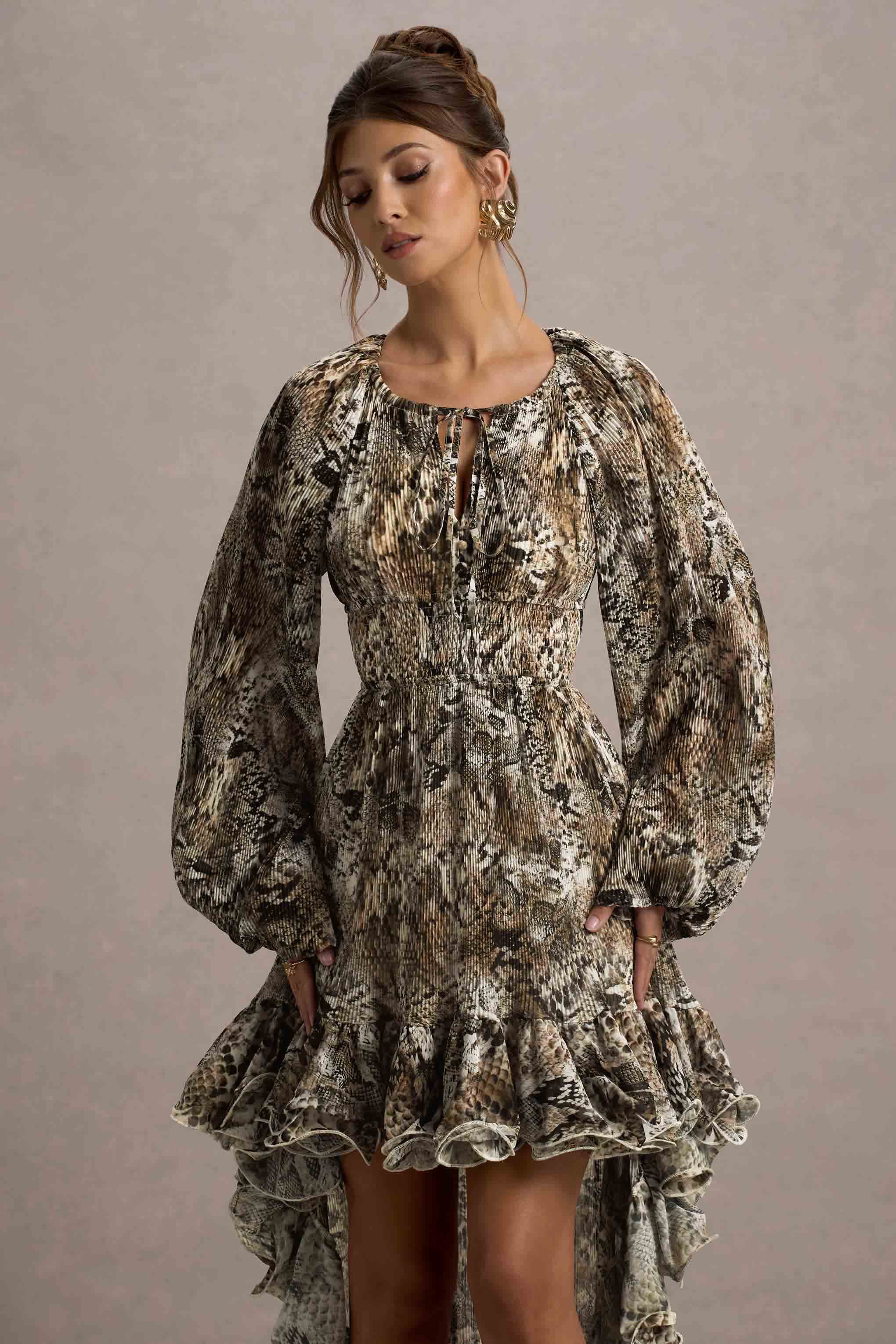 Namir Snake Print High Low Chiffon Maxi Dress