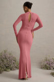 Abeam Blush Pink Maternity Maxi Dress With Sheer Sleeves