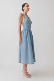 Miller Denim Halter Midi Dress Classic Blue