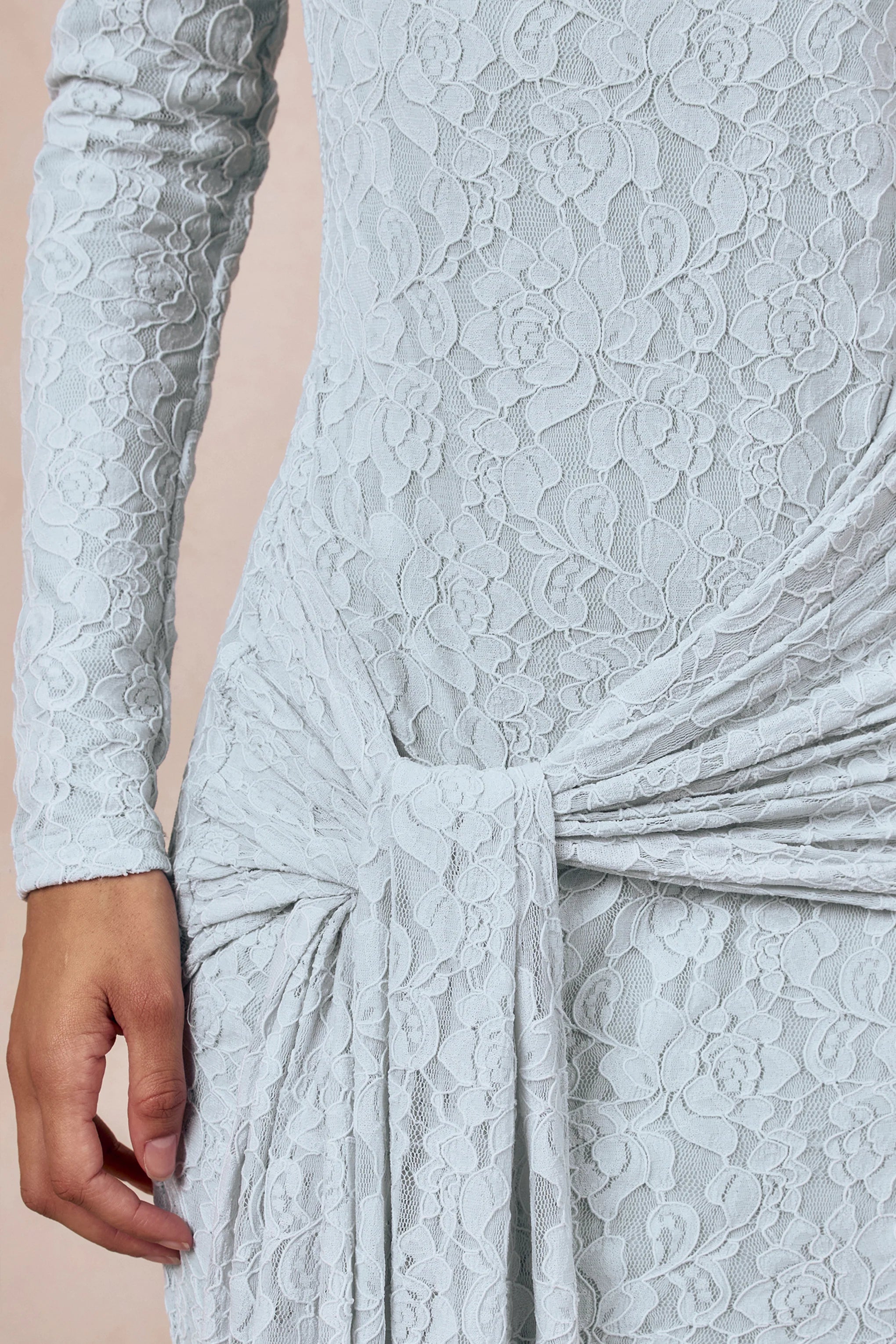 Evangela Powder Blue Lace Crew Neck Maxi Dress With Wrap Detail