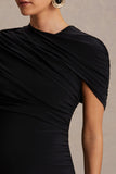 Eleni Black Crew Neck Maternity Maxi Dress With Cape Sleeves And Drop Waist