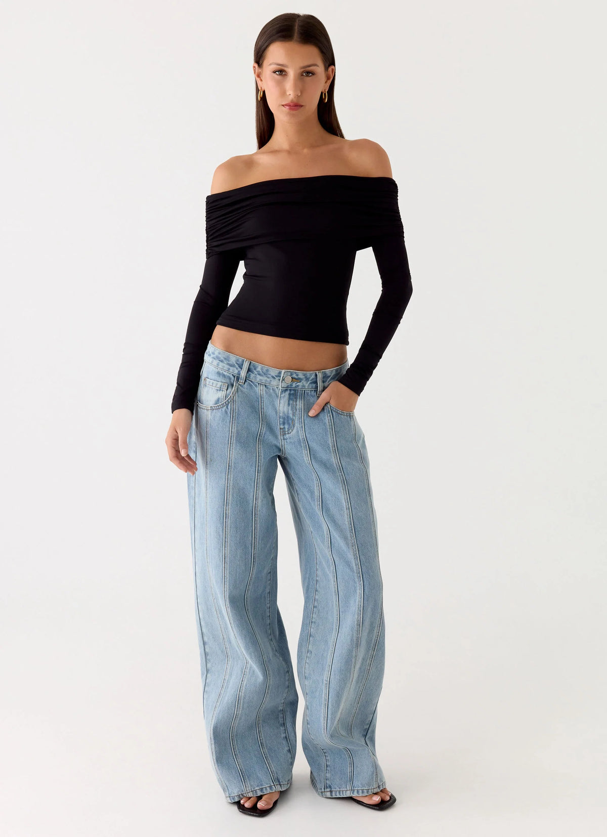 Johnny Low Rise Wide Leg Denim Jeans Light Blue Wash