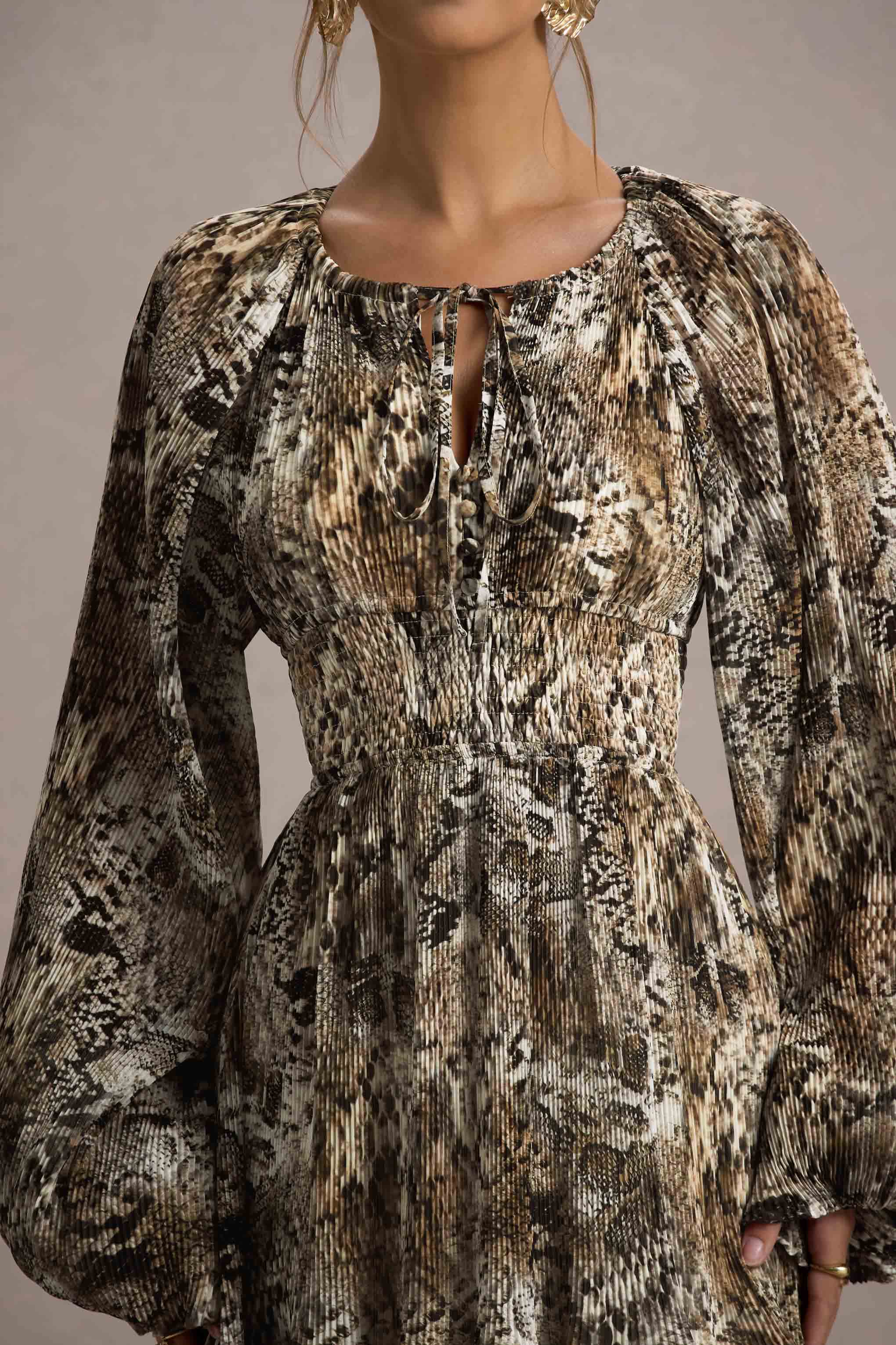 Namir Snake Print High Low Chiffon Maxi Dress