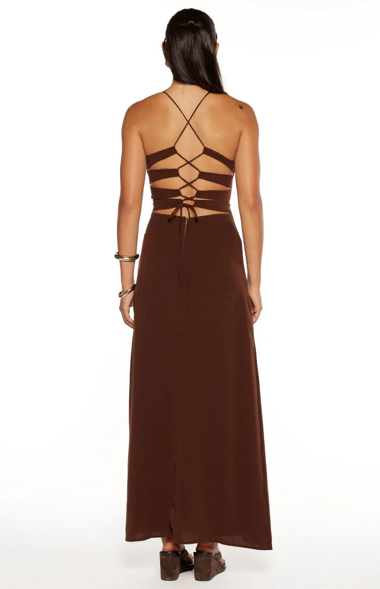 La Jolla Brown V Neck Maxi Dress