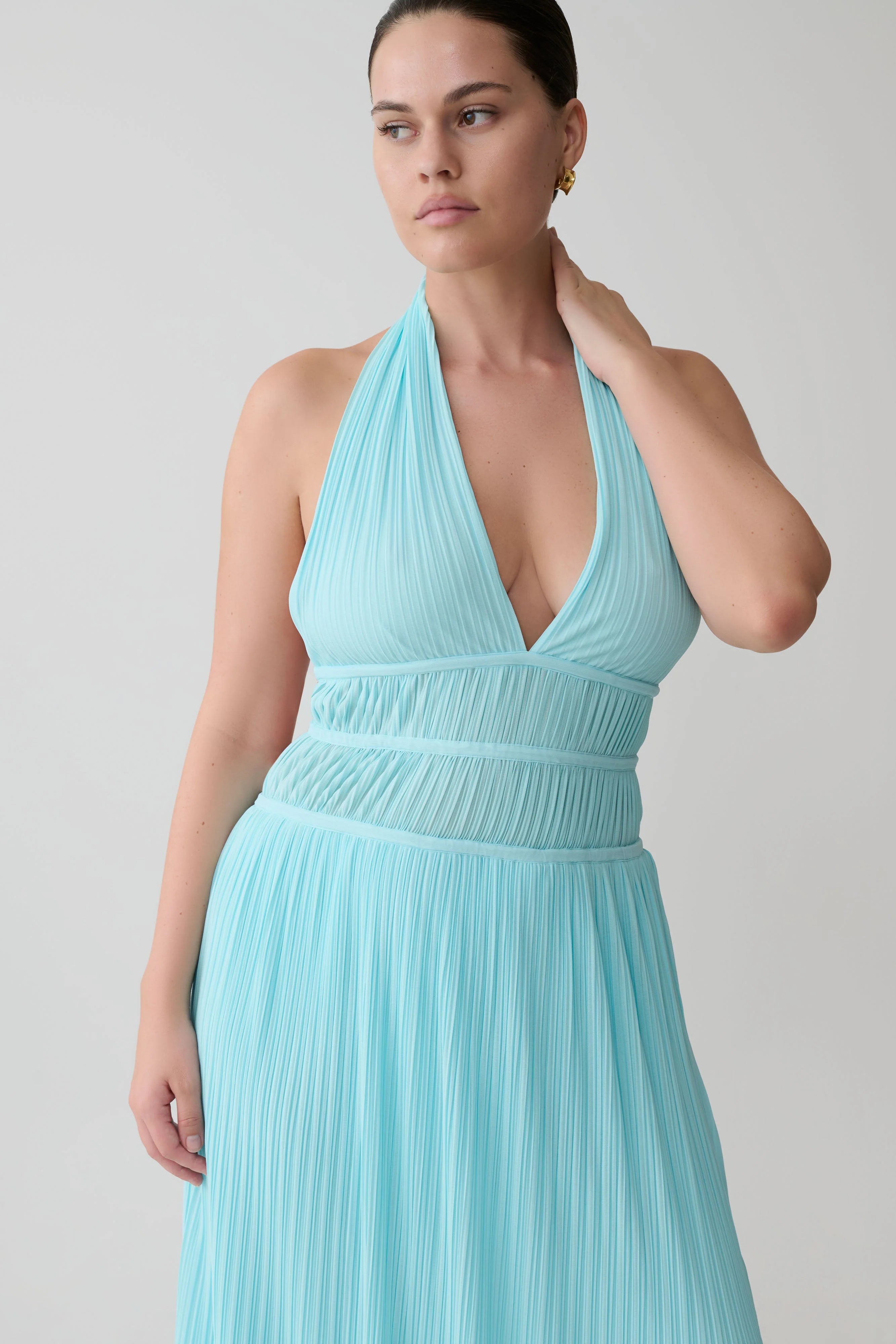 Thien Cowl Halter Midi Dress Blue