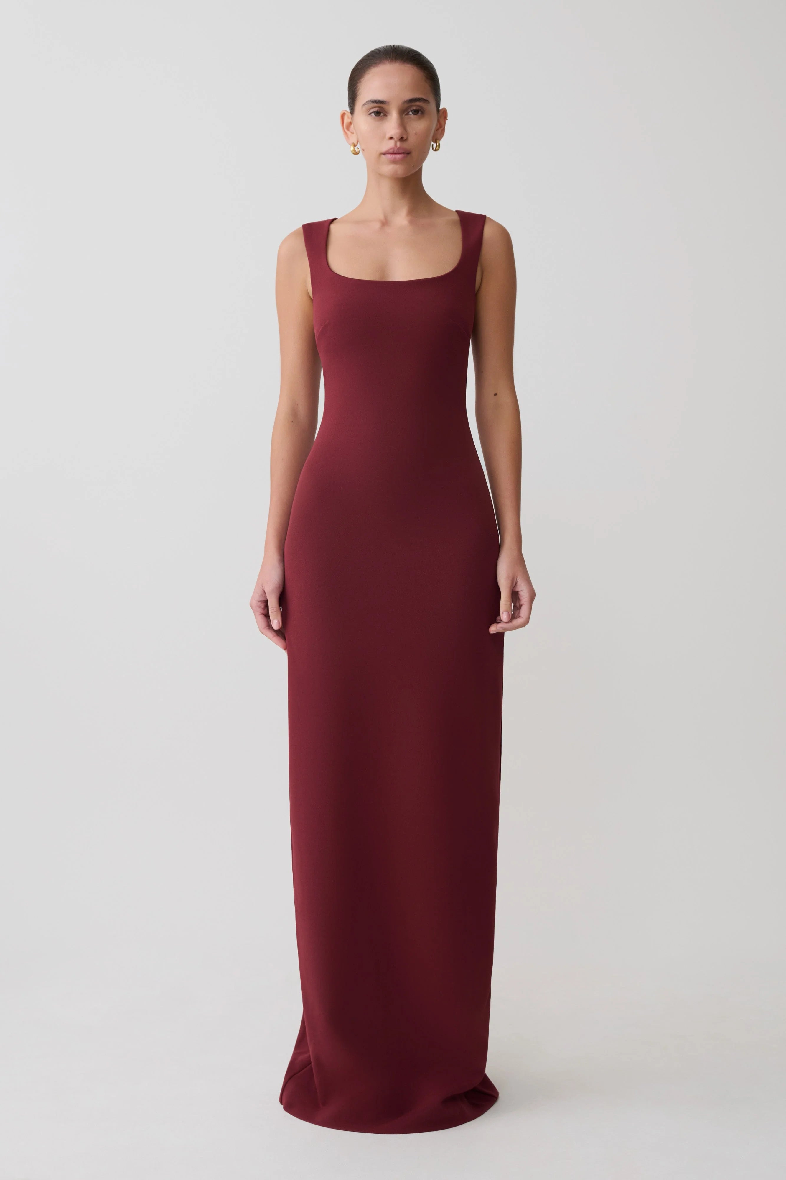 Rhea Detachable Cape Jersey Maxi Dress Wine