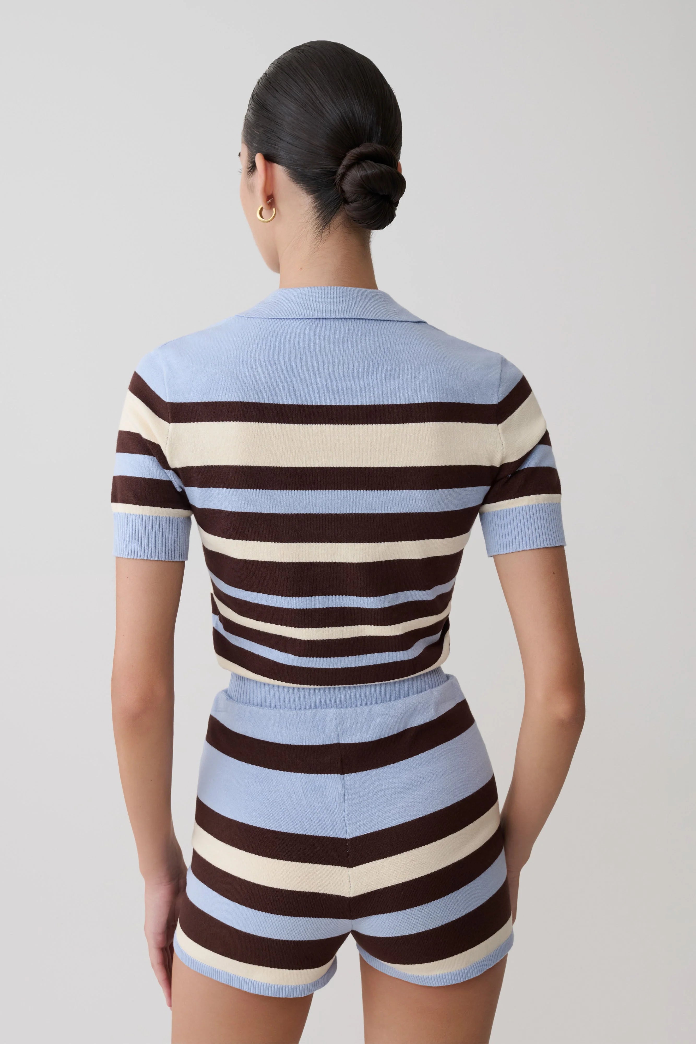 Philly Stripe Knit Button Up Top Chocolate Blue