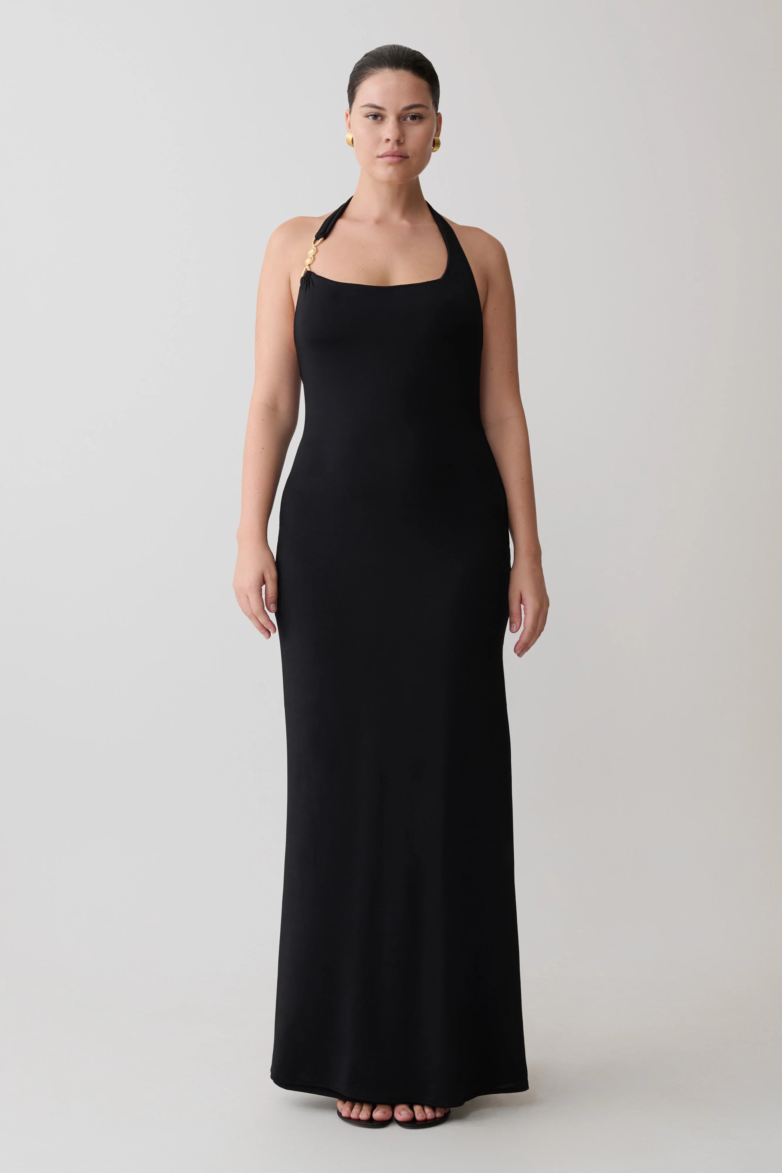 Khanh Slinky Halter Maxi Dress Black