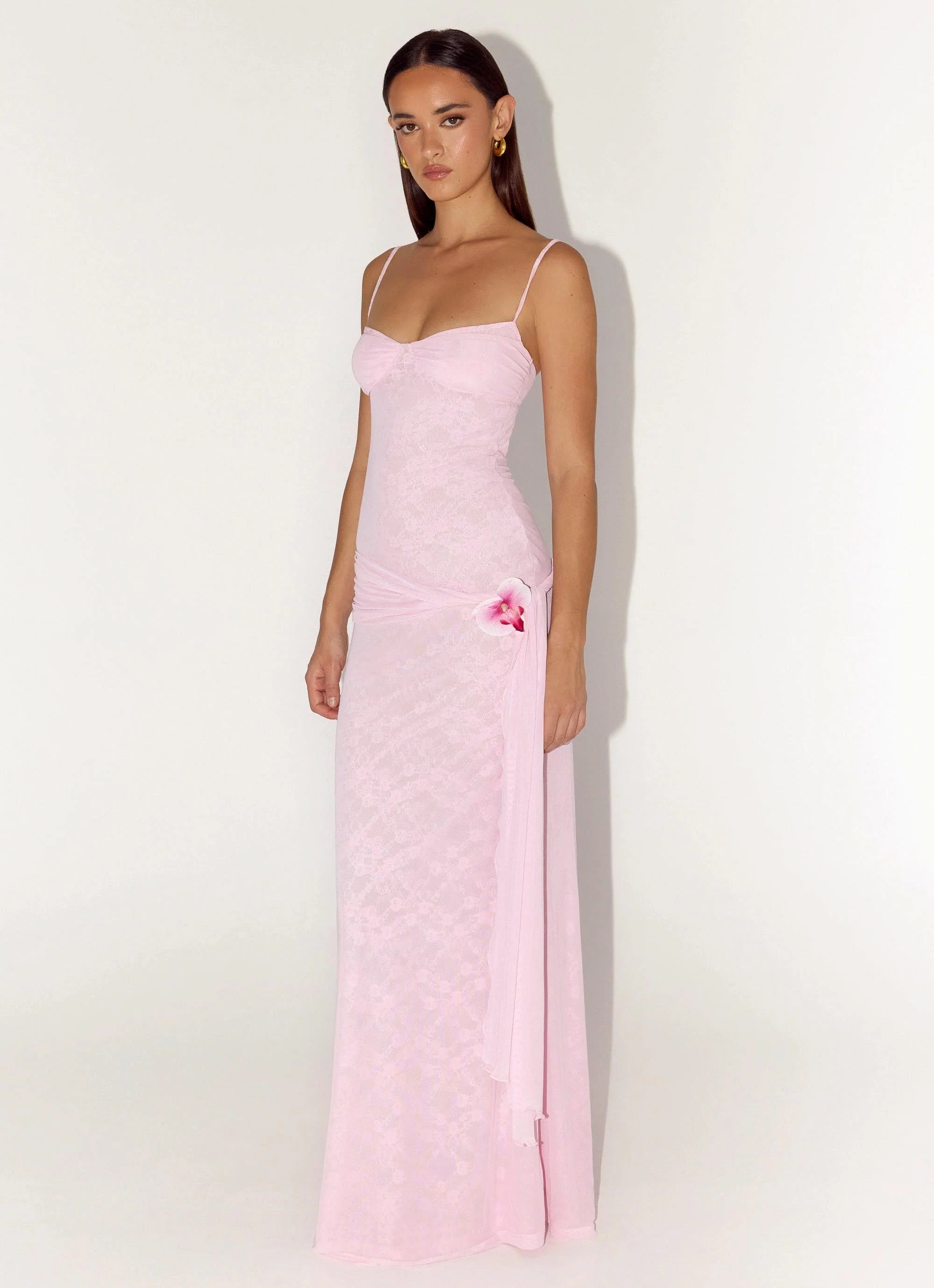 Natty Lace Mesh Maxi Dress Petal Pink
