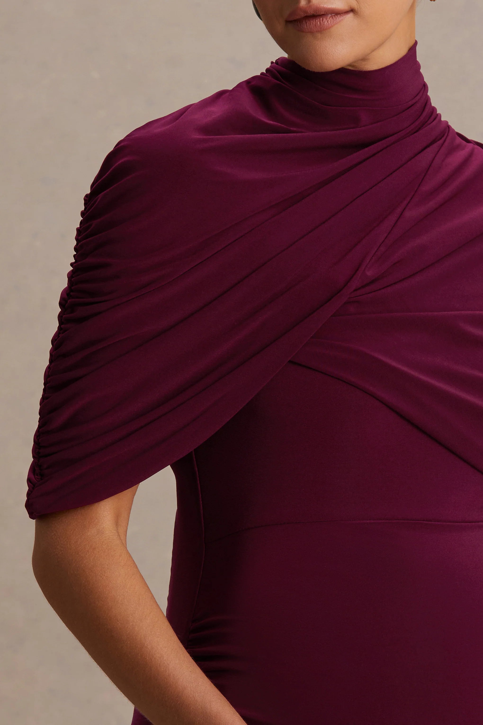 Augustina Burgundy Maternity Midi Dress With Cape
