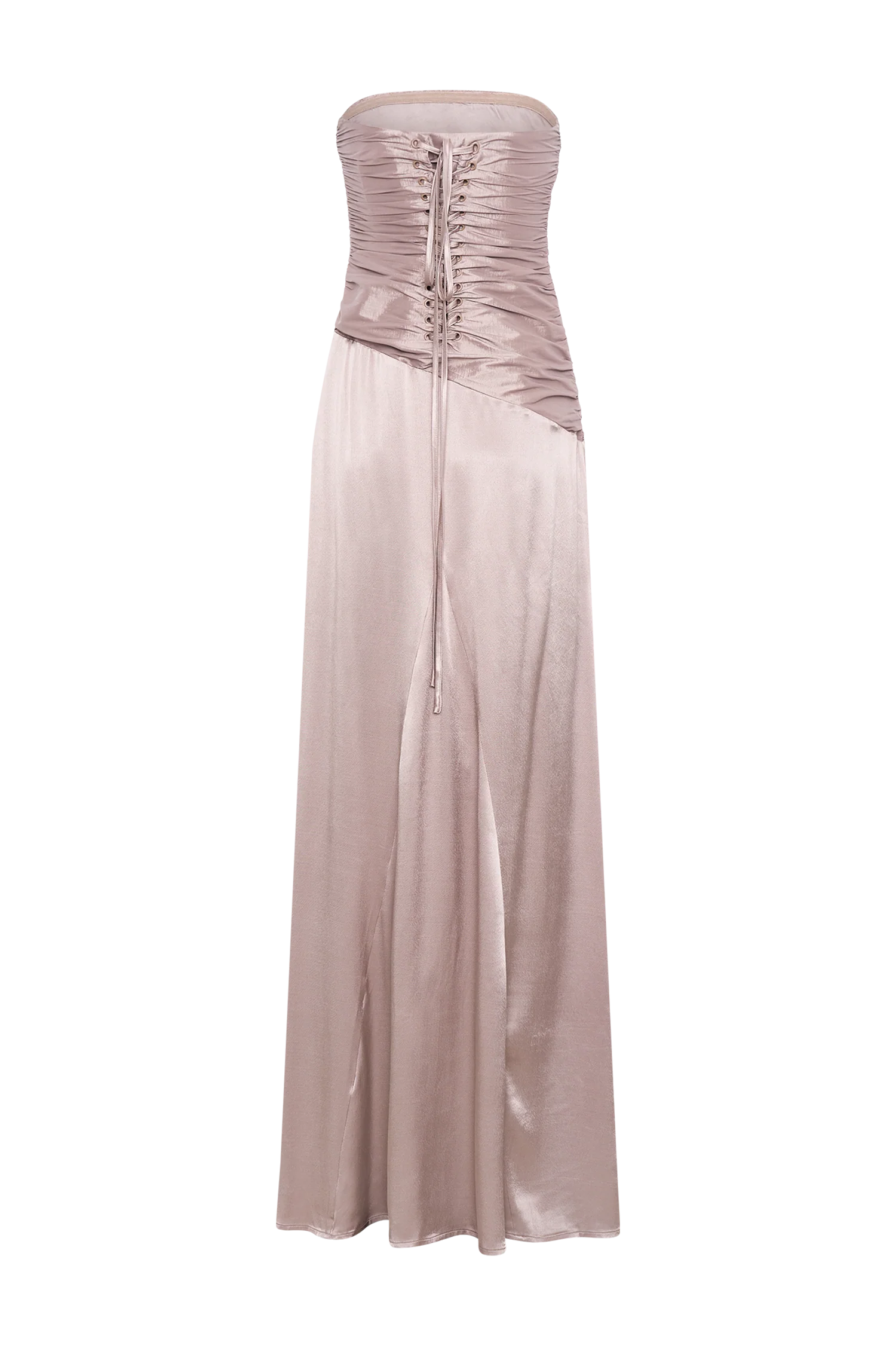 Serena Strapless Taffeta Maxi Dress Bronze Taupe