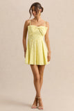 Elina Lemon Square Neck Mini Dress With Bow Detail