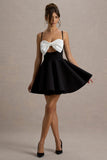 Yasmina Black White Bow Skater Mini Dress