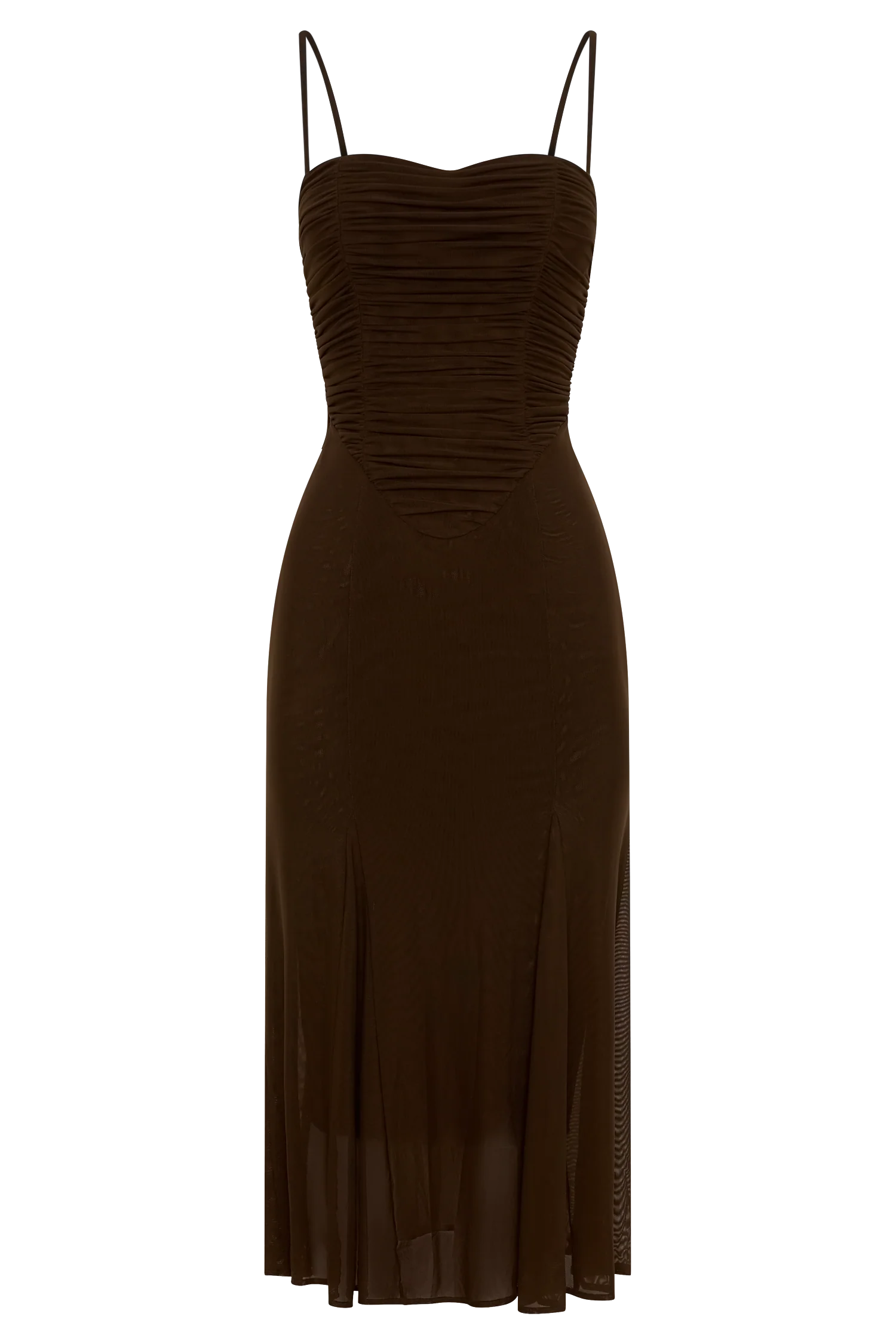 Willa Gathered Mesh Midi Dress Chocolate