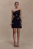 Liva Strapless Diamante Floral Trim Mini Dress Black