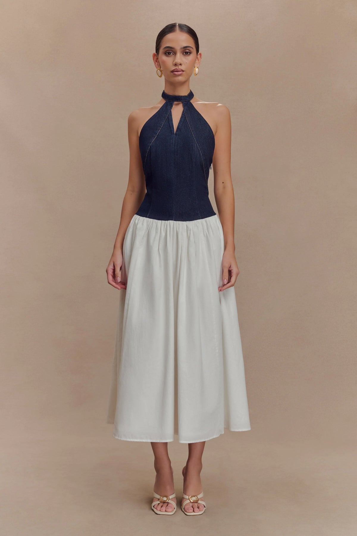 Ashwin Denim Cotton Midi Dress Indigo Blue