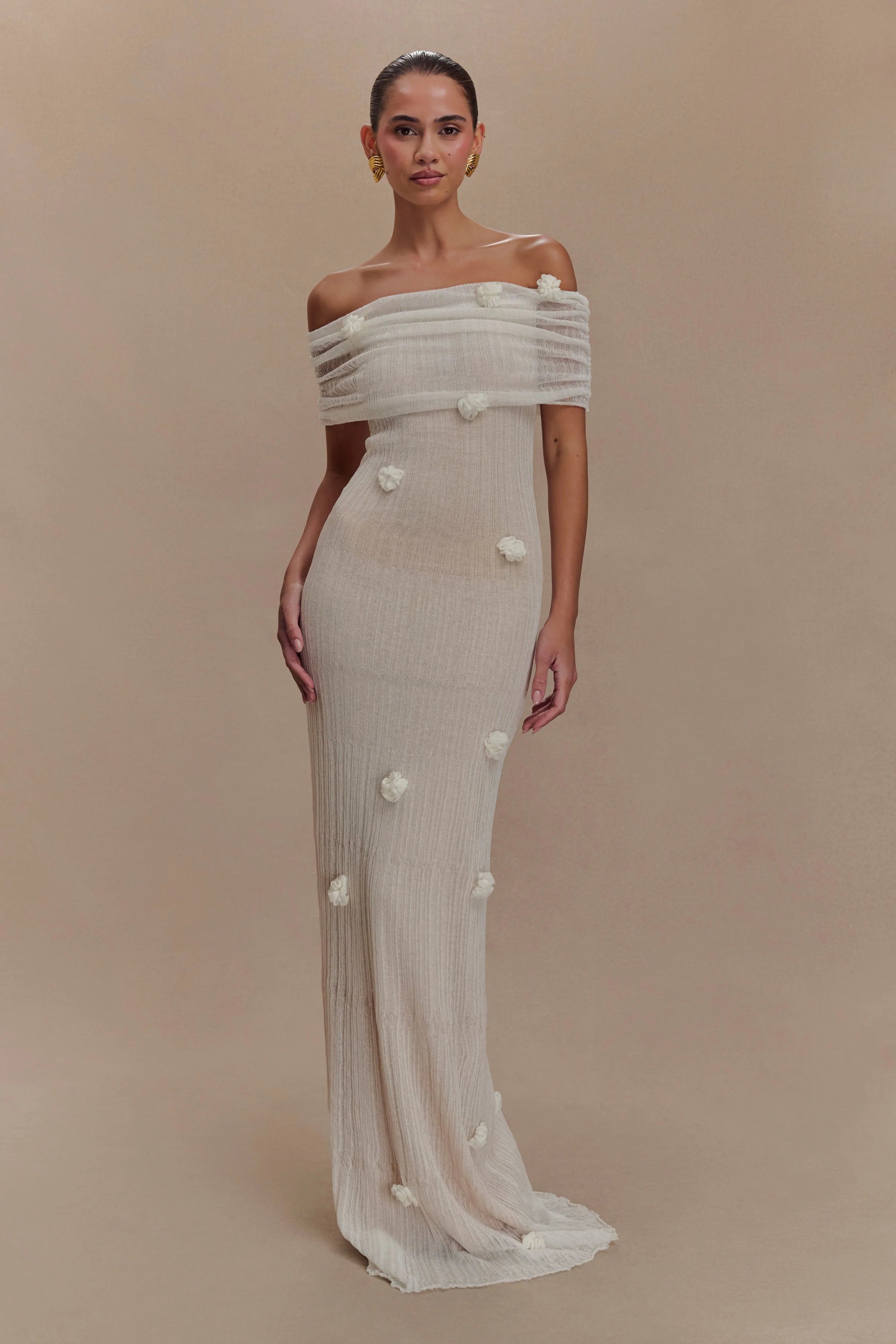 Brynn Orchid Knit Maxi Dress Ivory