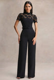 Orlina Black High Neck Jumpsuit With Lace Detailing