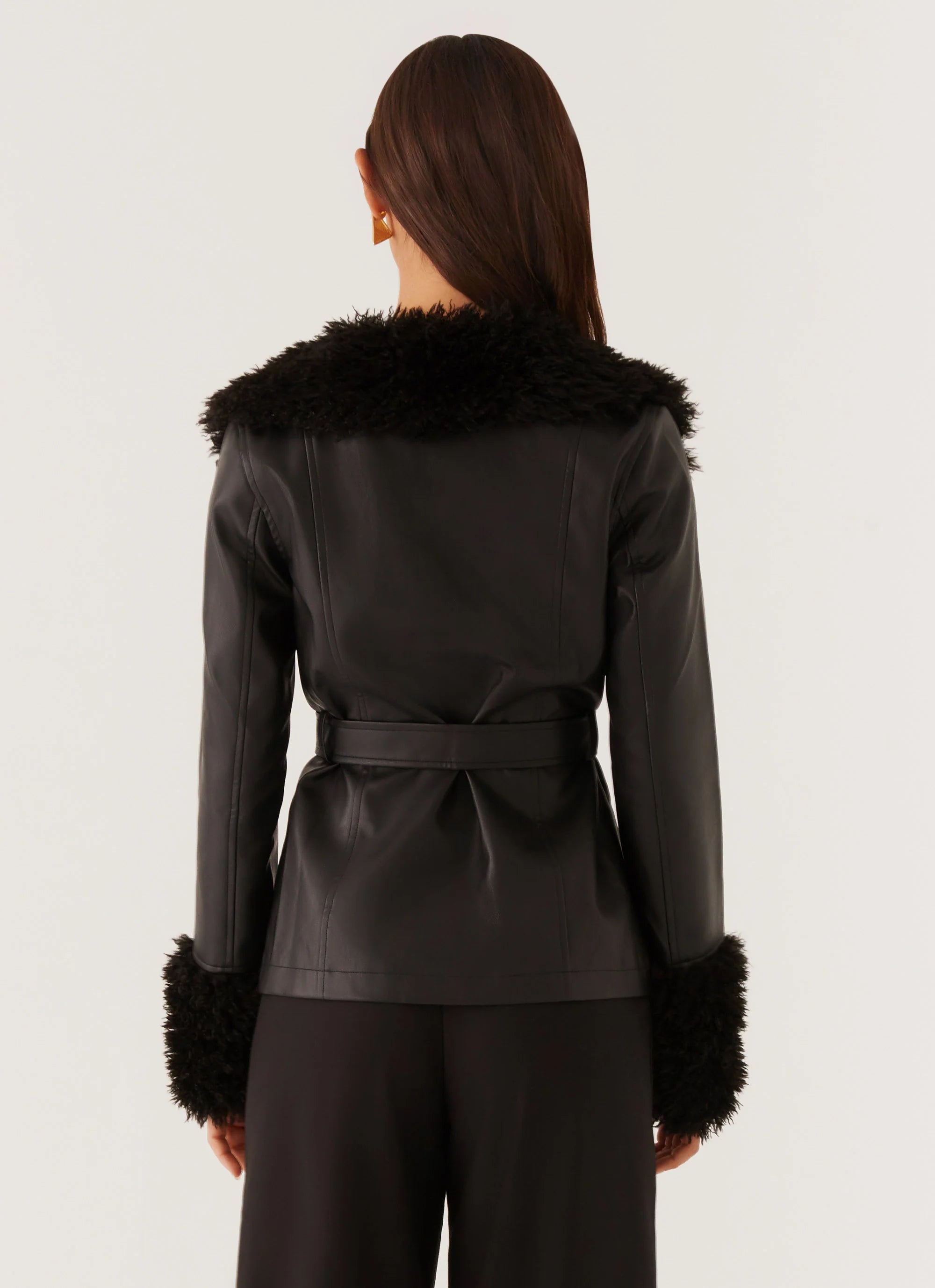 Street Lights Fur Trim Jacket Black