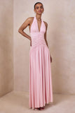 Bettina Pink Plunge Neck Maxi Dress With Gathered Detailing
