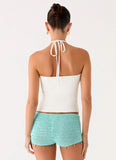 Idalia Beaded Crochet Shorts Blue