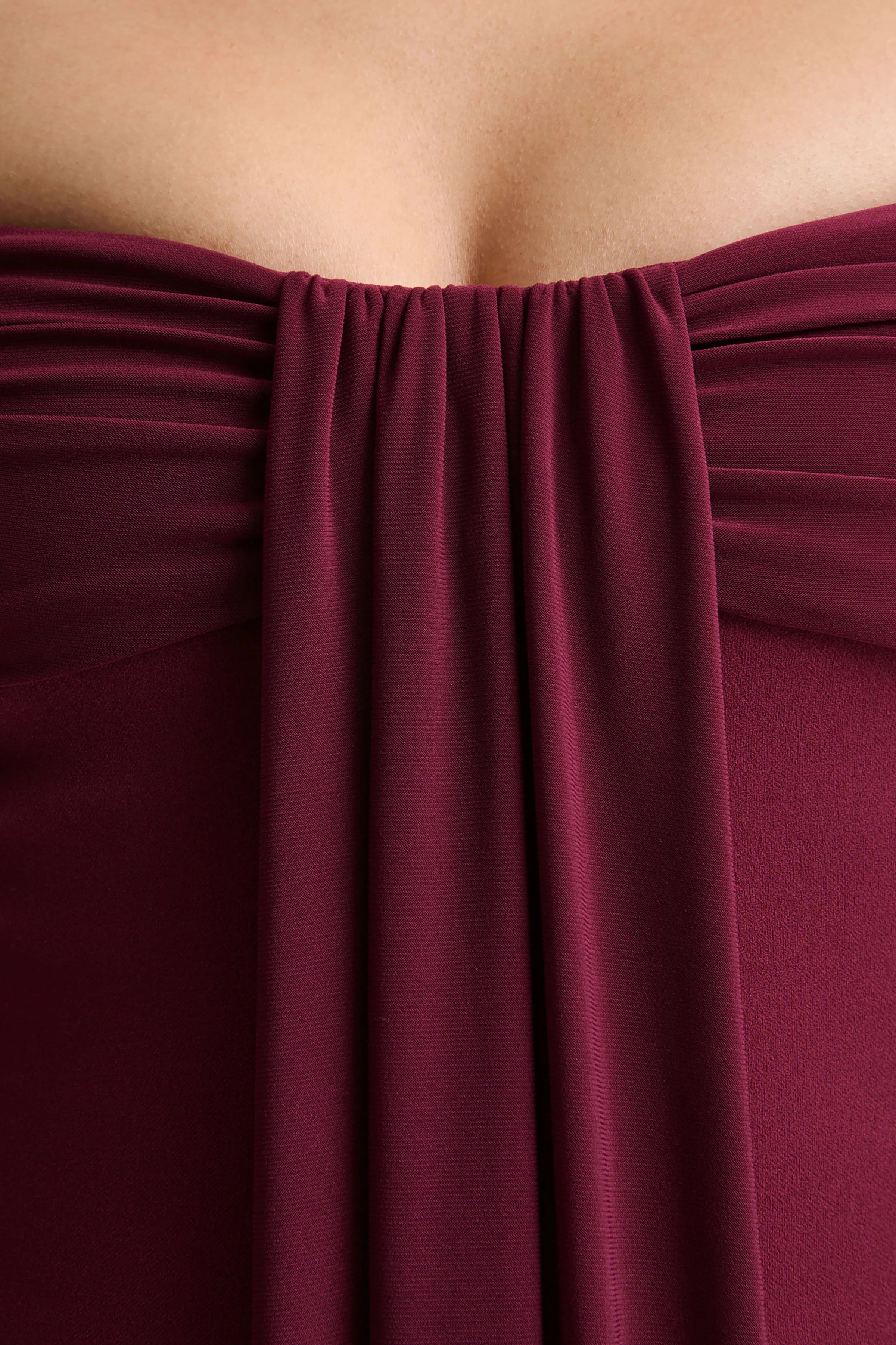 Dearest Burgundy Bardot Neck Midi Dress