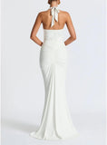 Women Deep V Neck Ruched Maxi Dress Sleeveless Halter Gown Cocktail Evening Formal Dresses
