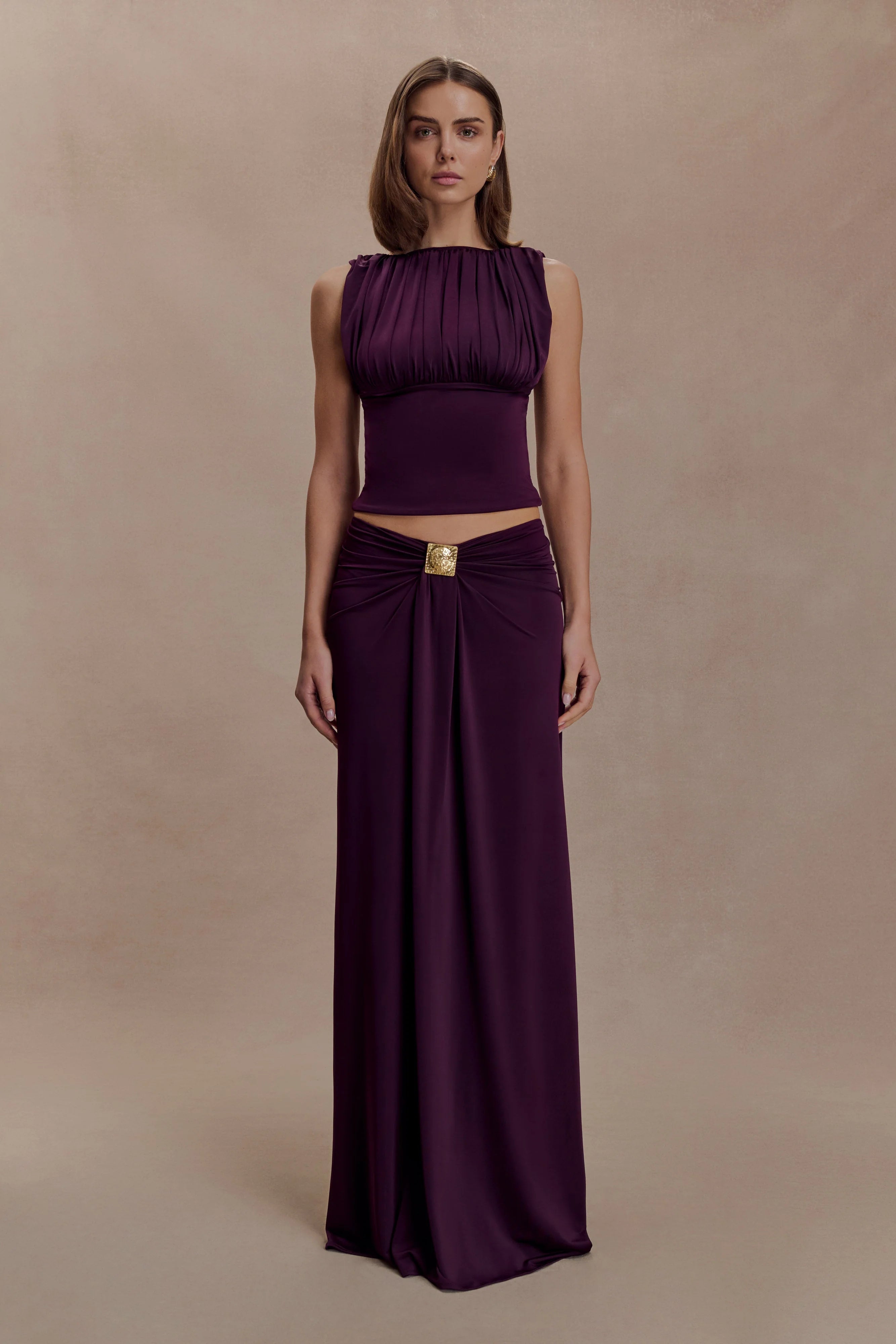 Erina Slinky Open Back Top Aubergine