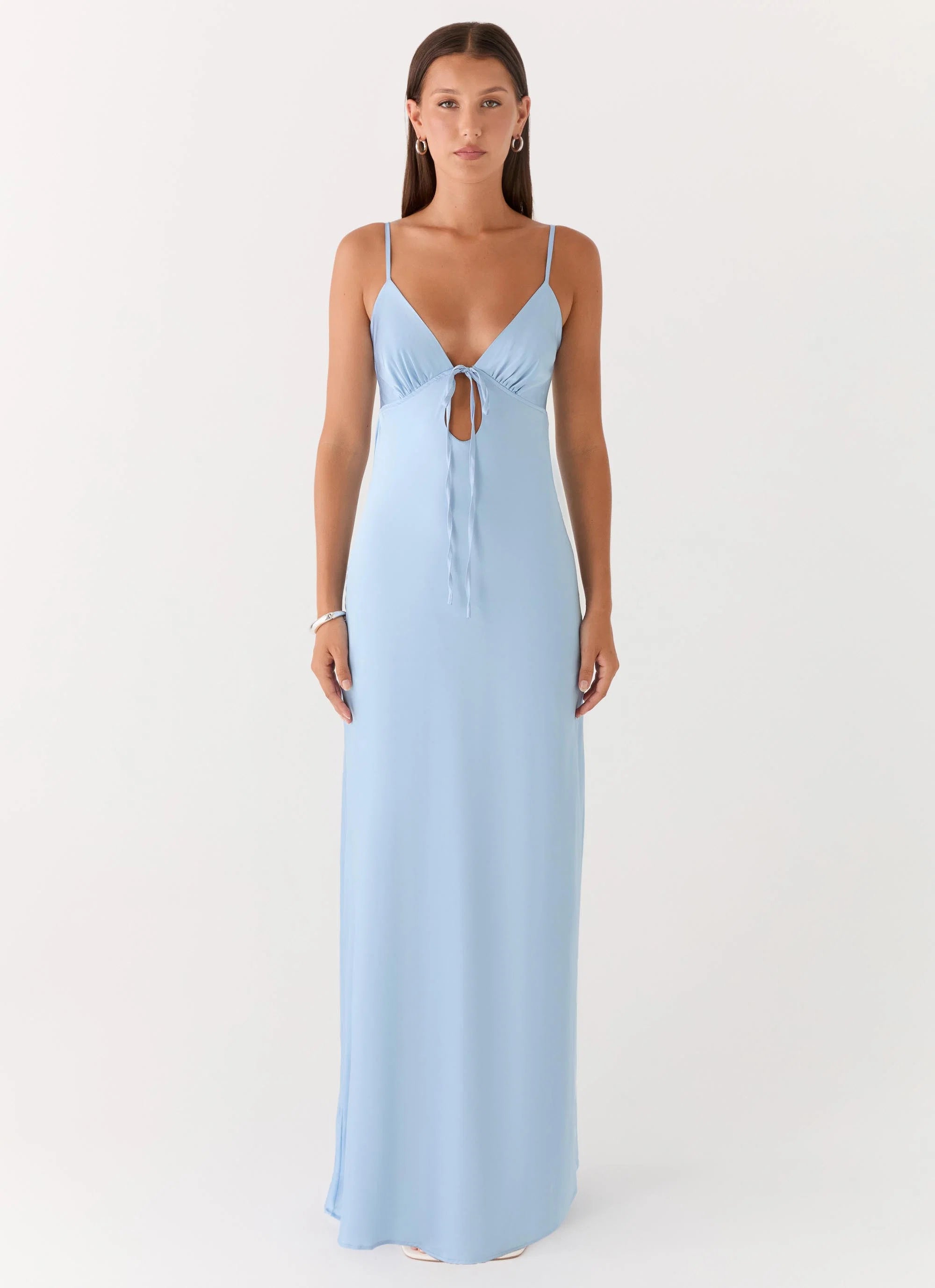 Flora Satin Maxi Dress Ice Blue