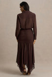 Kris Brown Plunge Neck Maxi Dress With Ruched Detailing