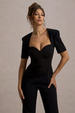 Simone Black Sweetheart Short Sleeve Wide Leg Jumpsuit