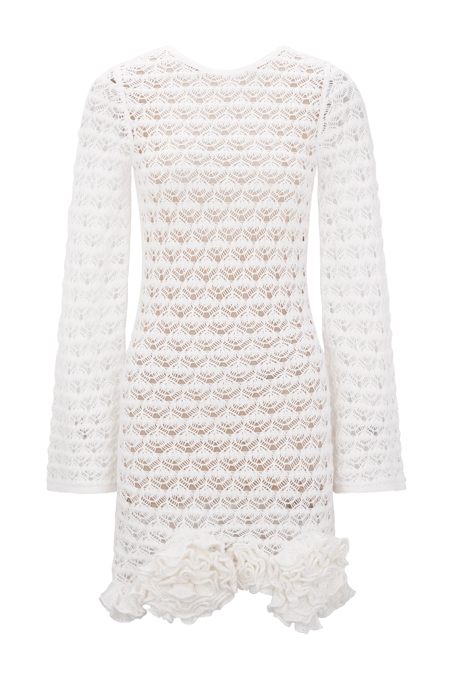 Aileen Ruffle Crochet Mini Dress Ivory