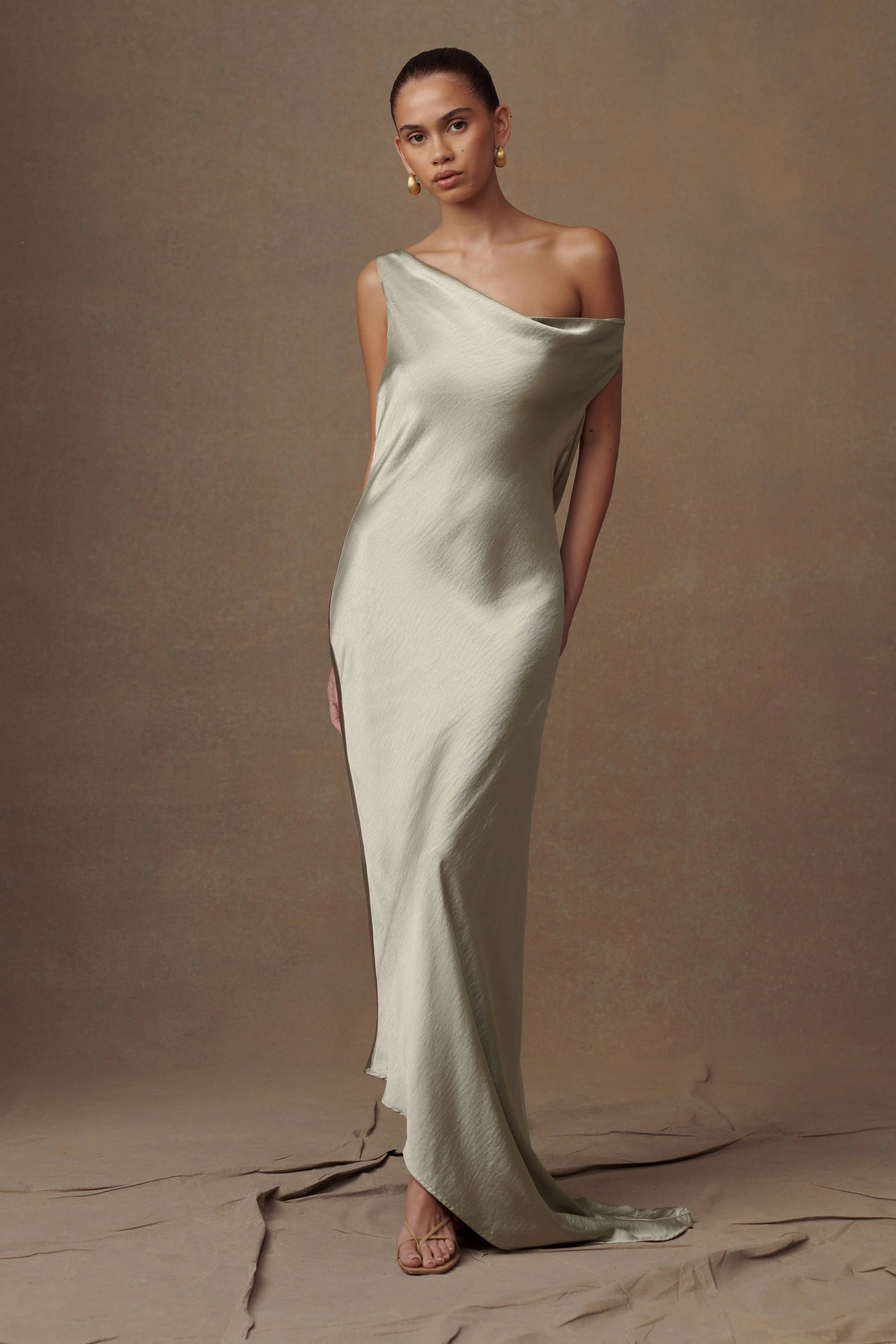 Yvette Slip Maxi Dress With Asymmetrical Hem Sage