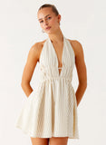 Figaro Halter Mini Dress Taupe Stripe