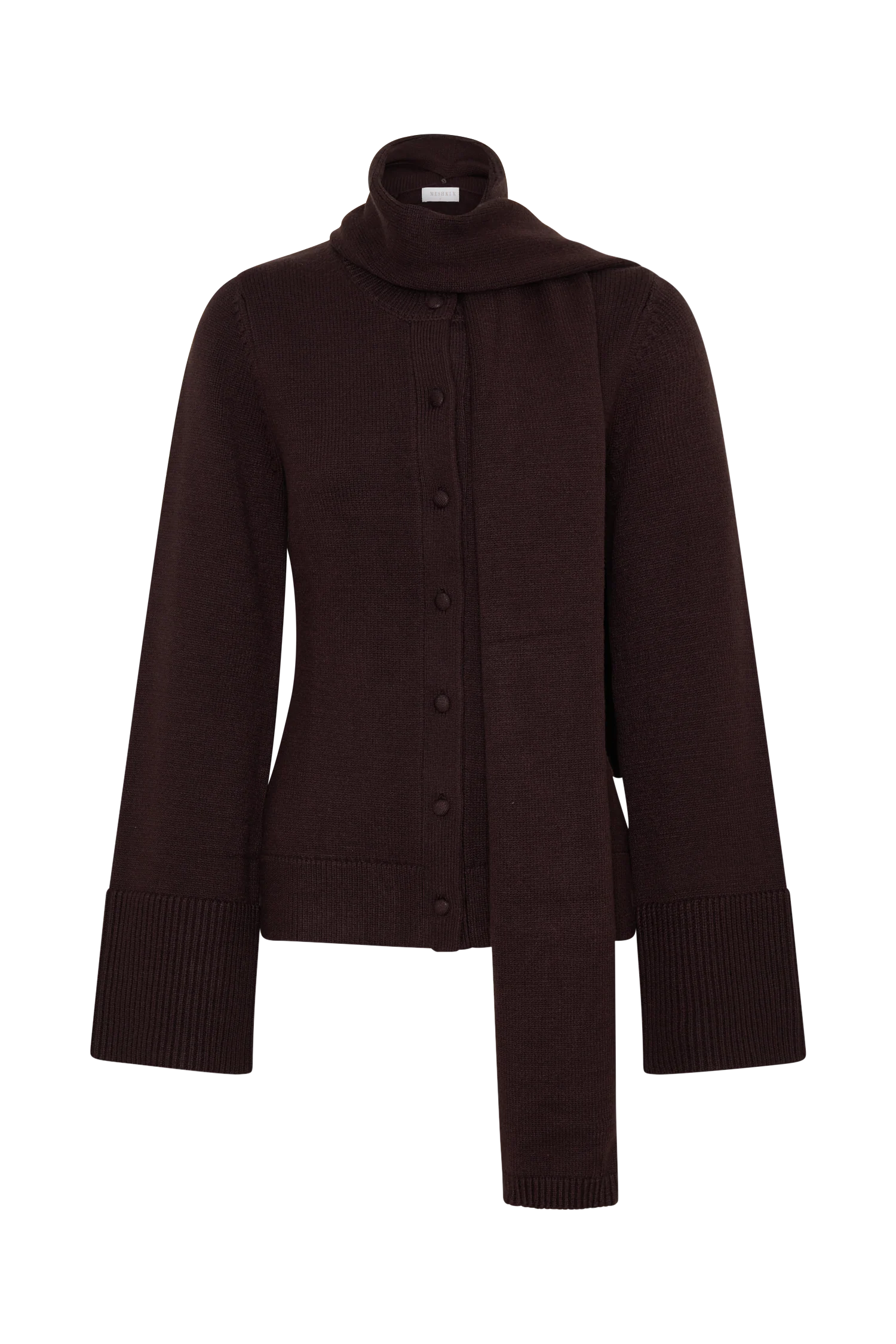 Lara Knit Cardigan With Scarf Chocolate