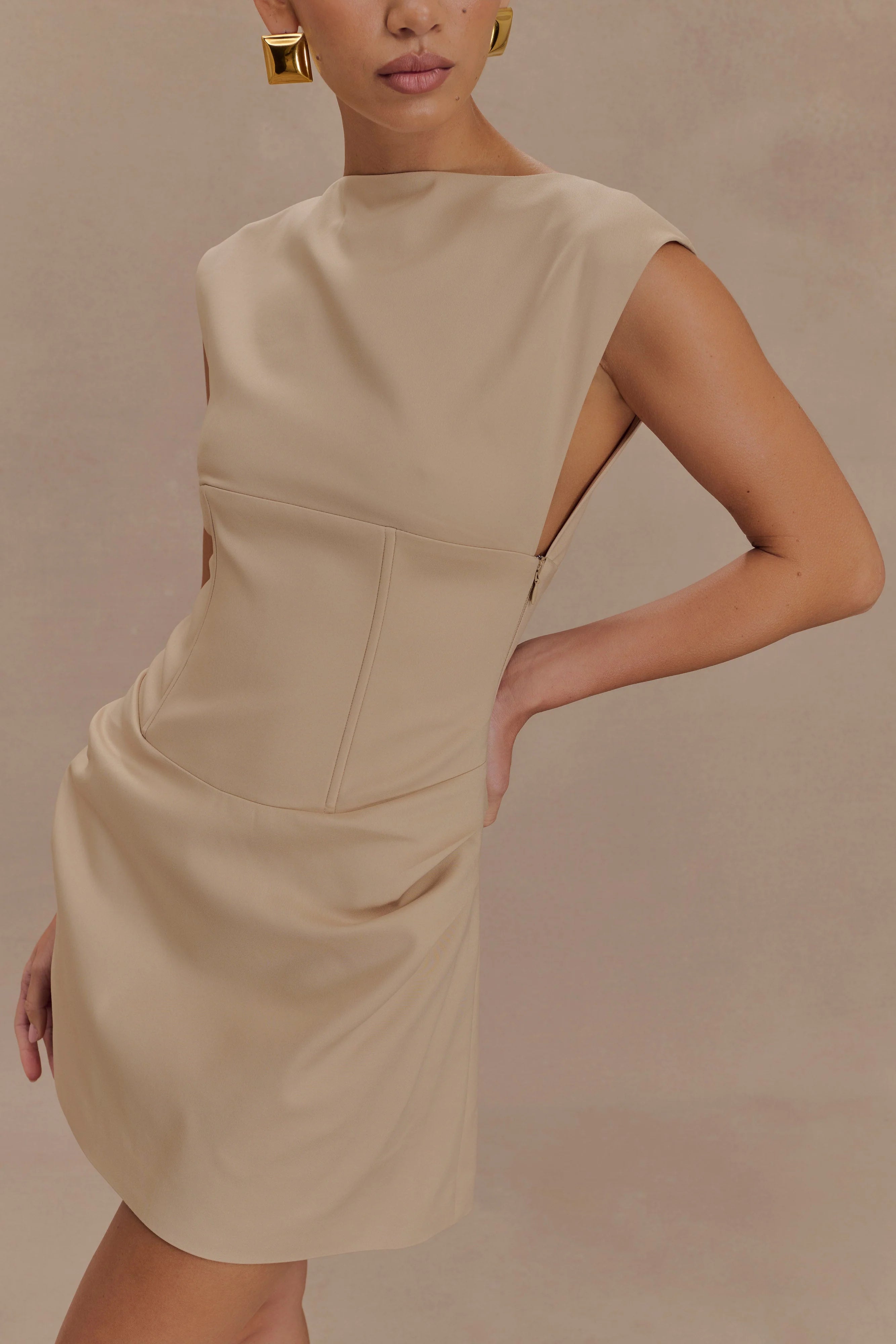 Doris Sleeveless Mini Dress Camel
