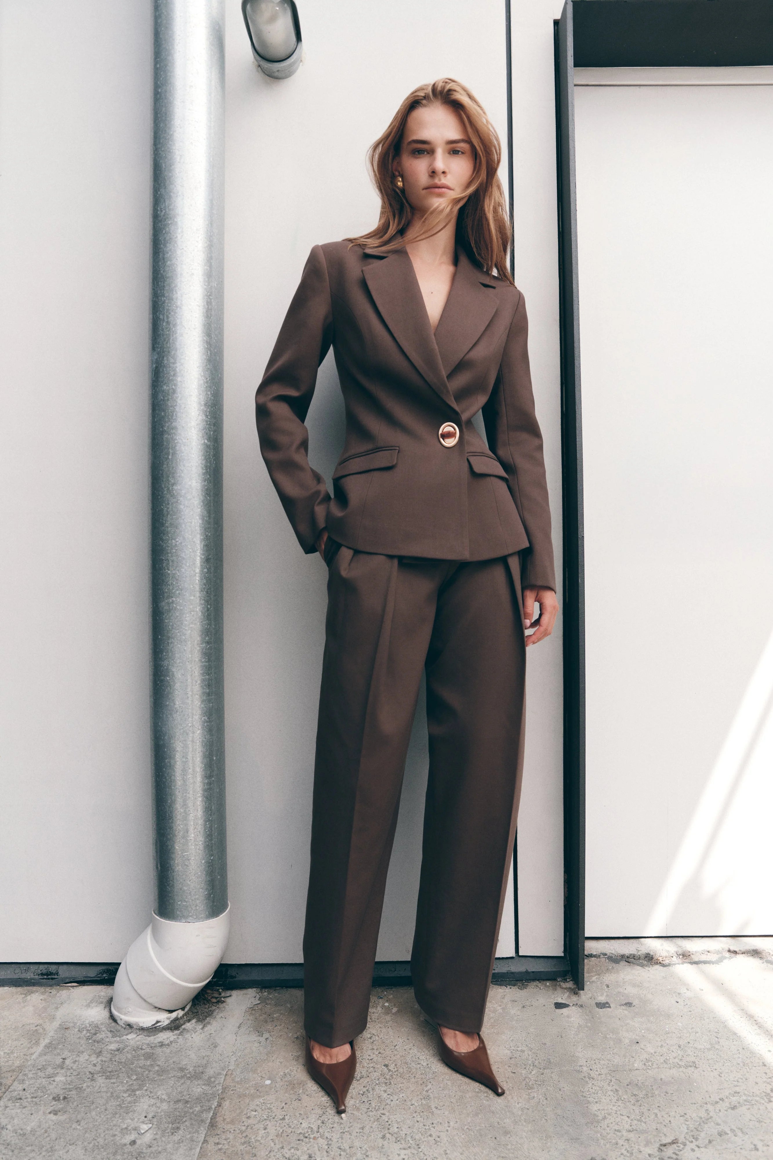 Penelope Pleated High Waisted Pants Chocolate