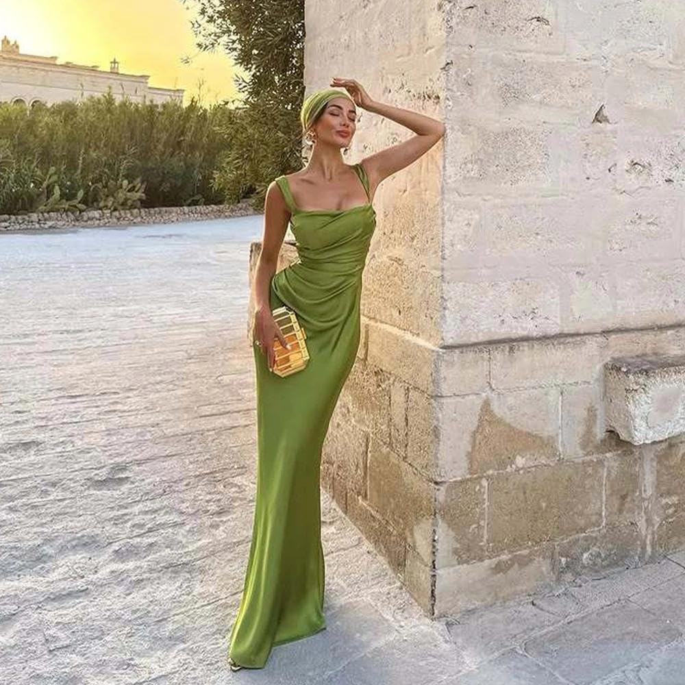 Women Wedding Guest Dress Satin Corset Top Elegant Maxi Dresses with Sheer Scarf Evening Gown