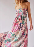 Women Boho Floral Maxi Dress Backless Spaghetti Strap A Line Flowy Summer Vacation Long Dress