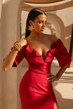 Fiona Red Plunge Neck Split Midi Dress