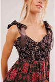 Women Floral Maxi Dress Tie Shoulder Patchwork Smocked Flowy Boho Dress with Pockets Summer Vacation Sundress