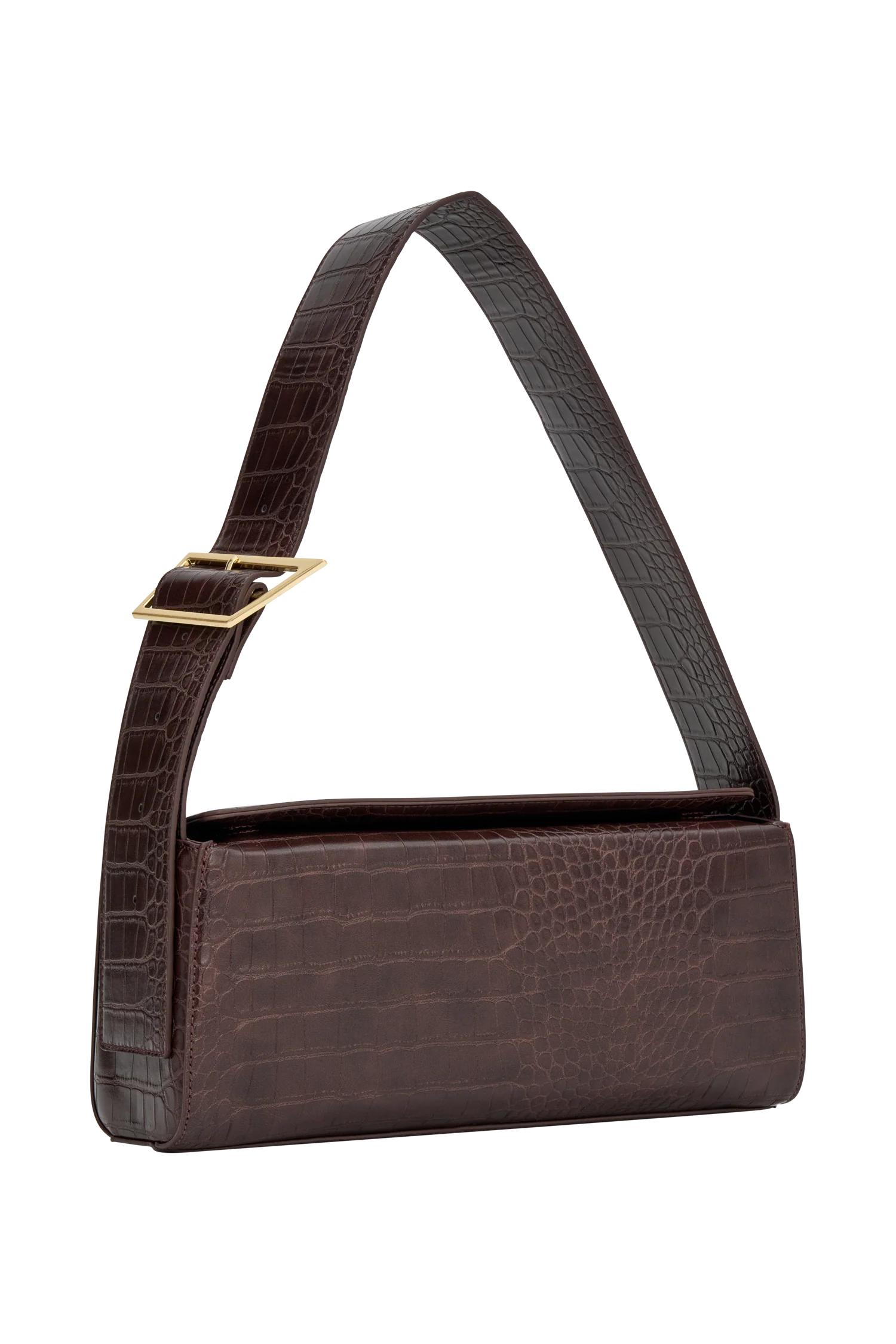 Maria Faux Leather Crocodile Shoulder Bag Chocolate