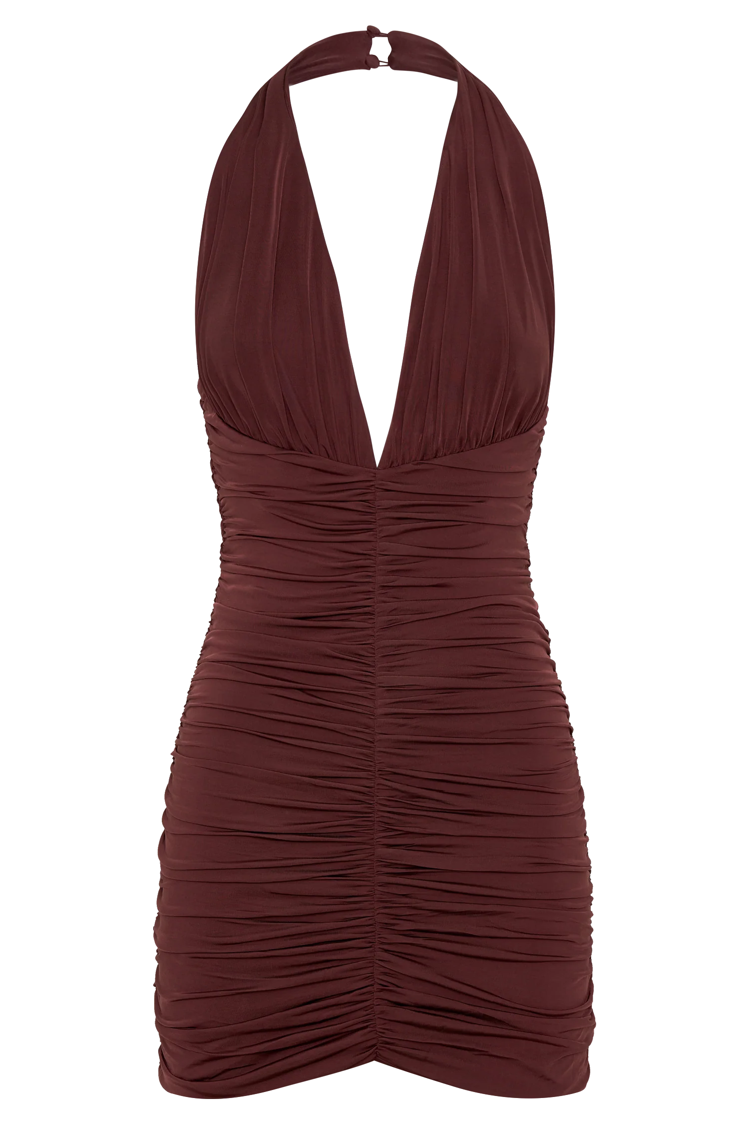 Fleur Ruched Slinky Mini Dress Mahogany