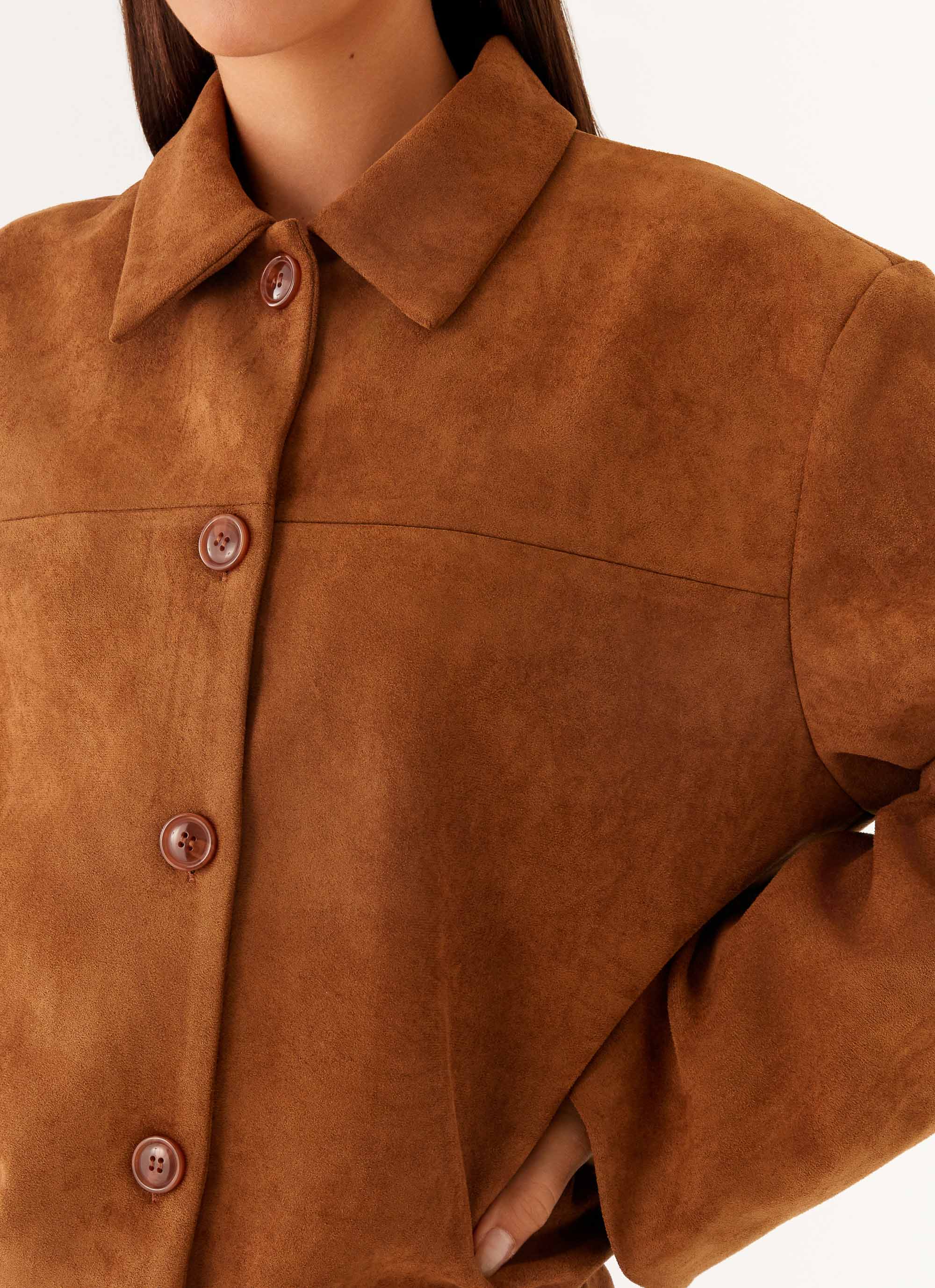 Devika Faux Suede Boxy Jacket Brown