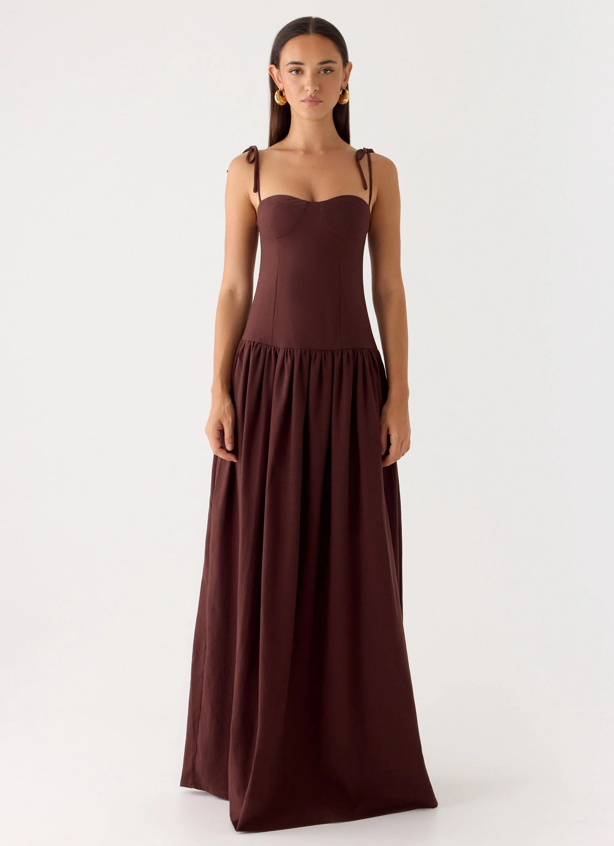 Giovanna Linen Maxi Dress Chocolate Drizzle